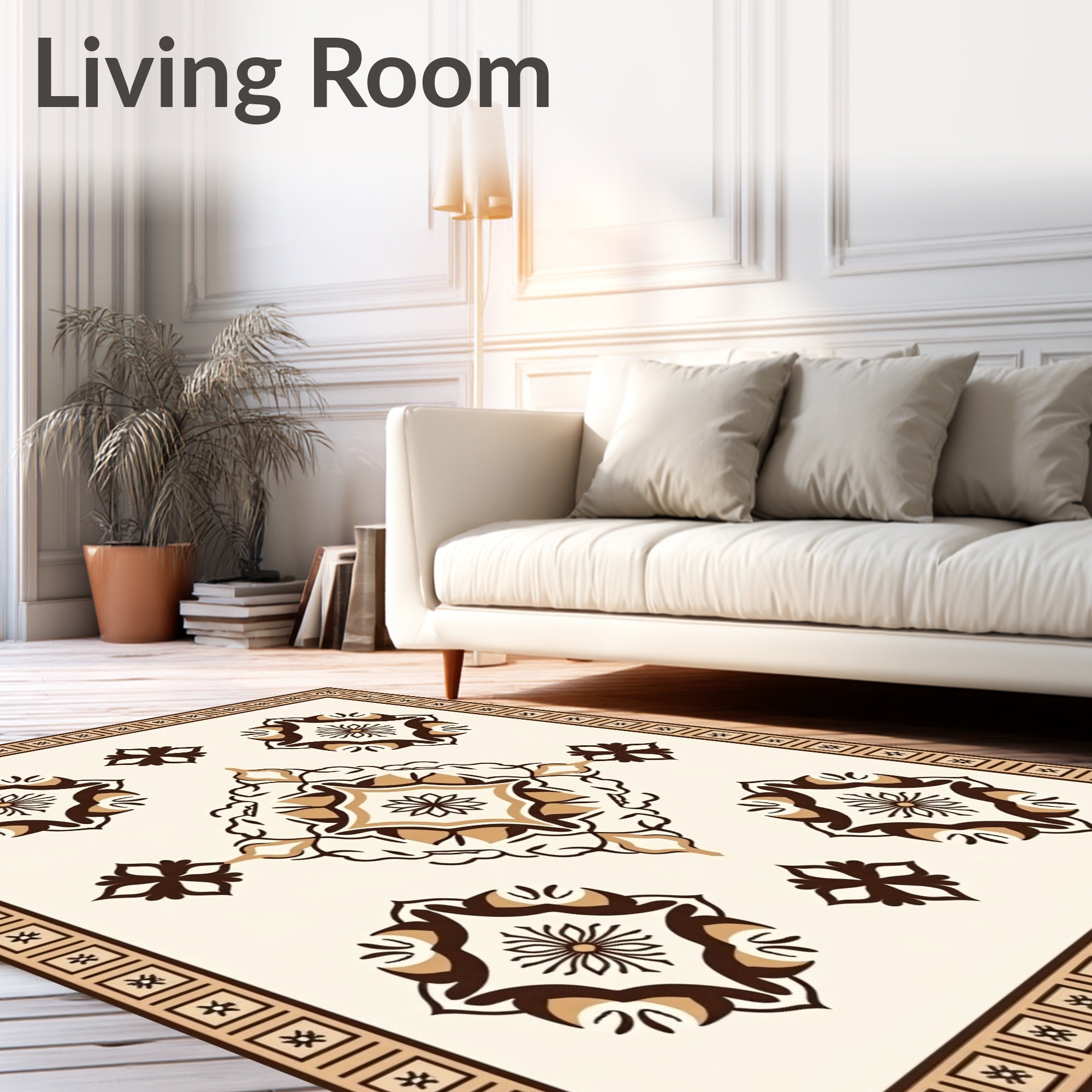Elegant Tan and Brown Floral Pattern Rug