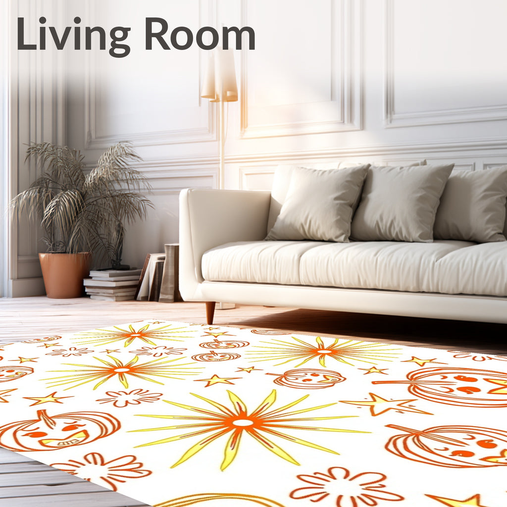 Whimsical Orange Pumpkin Starburst Halloween Rug