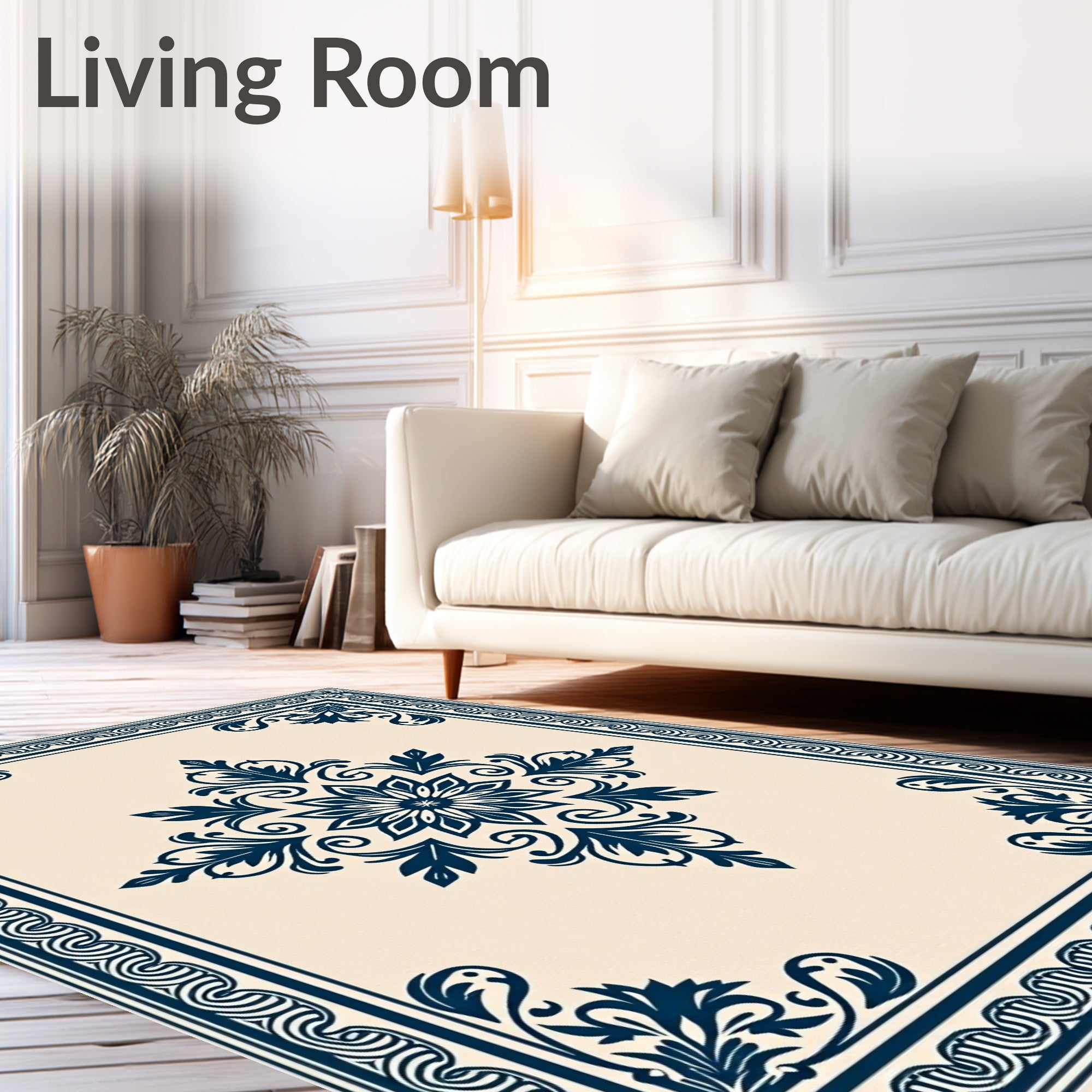 Ornate Floral Medallion Border Pattern Rug