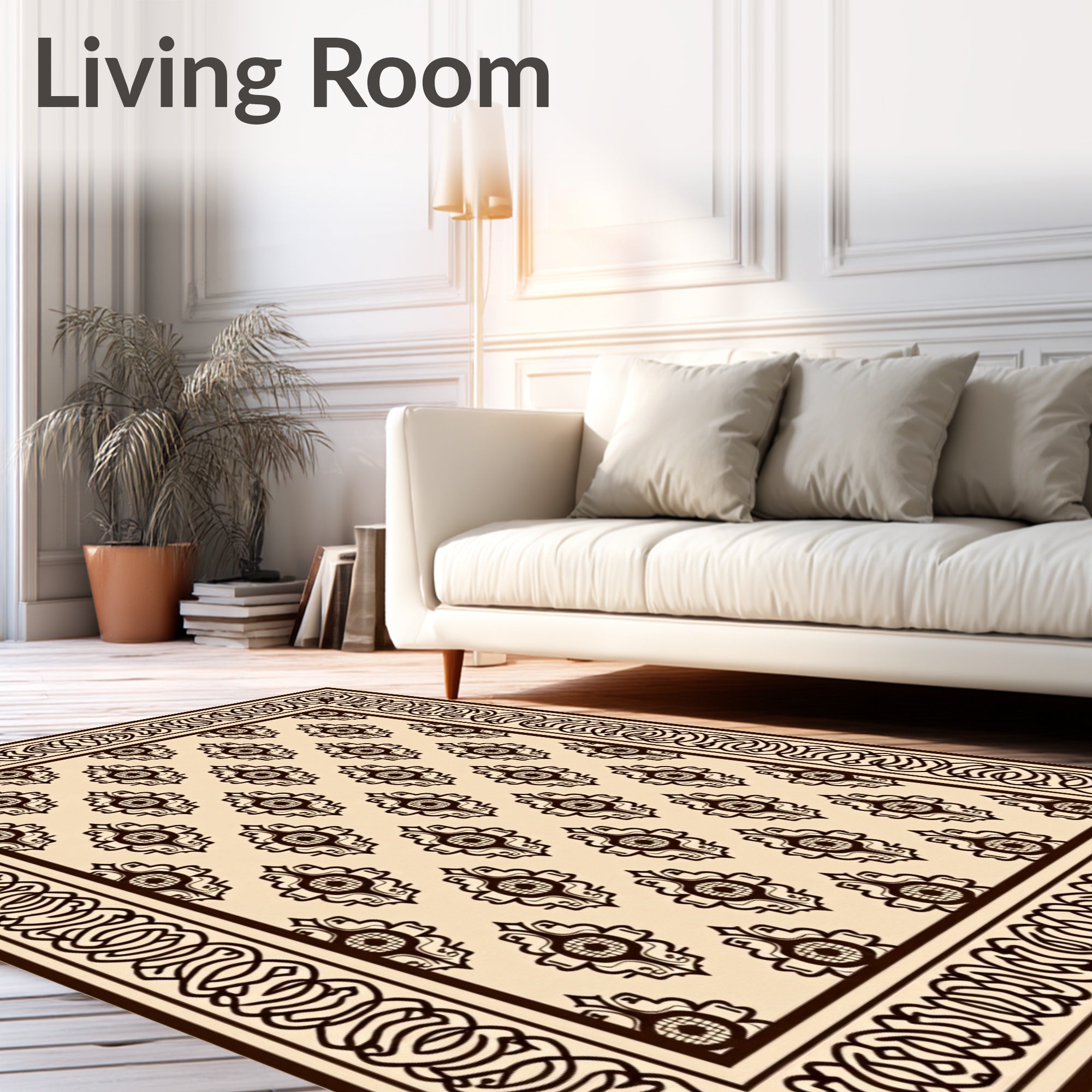 Dark Brown Ornamental Medallion Pattern Rug