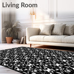 Intricate Black White Geometric Pattern Rug