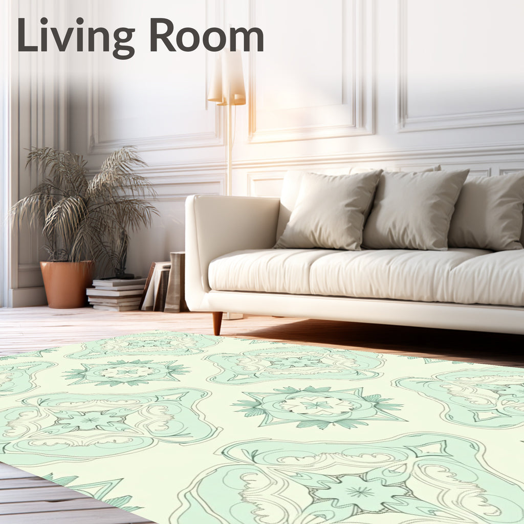 Soft Aqua Floral Mandala Pattern Rug