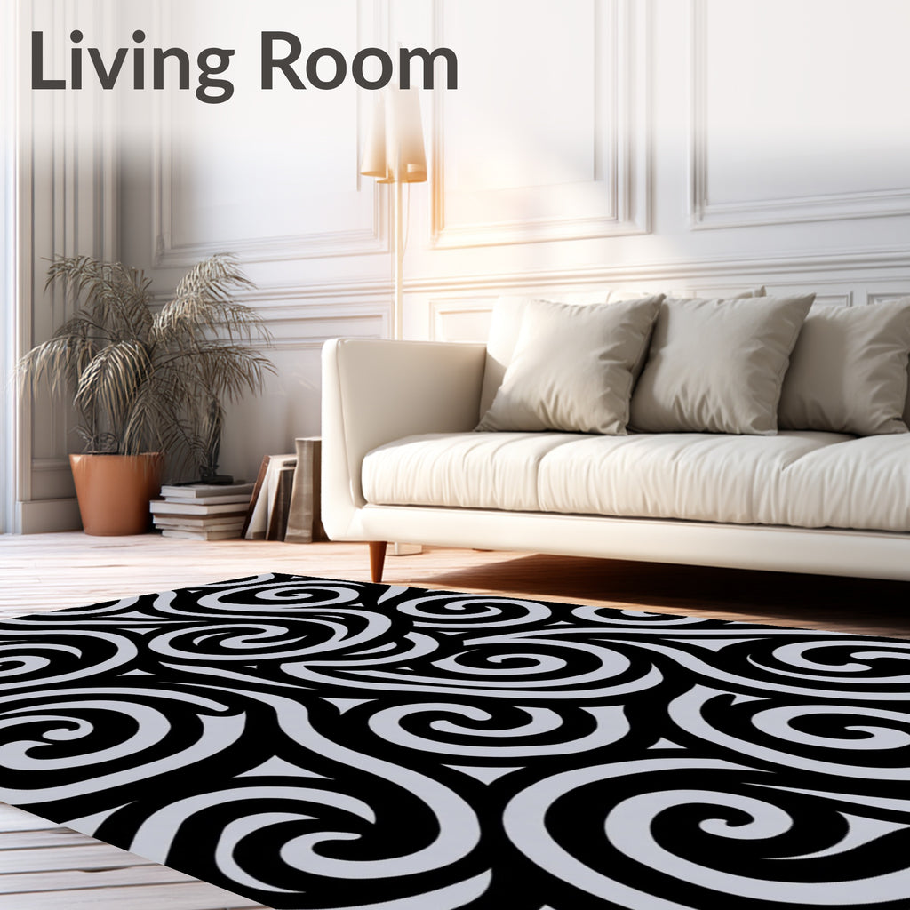 Black Grey Swirl Pattern Rug