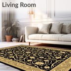 Ornate Golden Floral Vine Pattern Rug