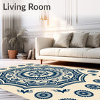 Classic Dark Blue Floral Starburst Rug