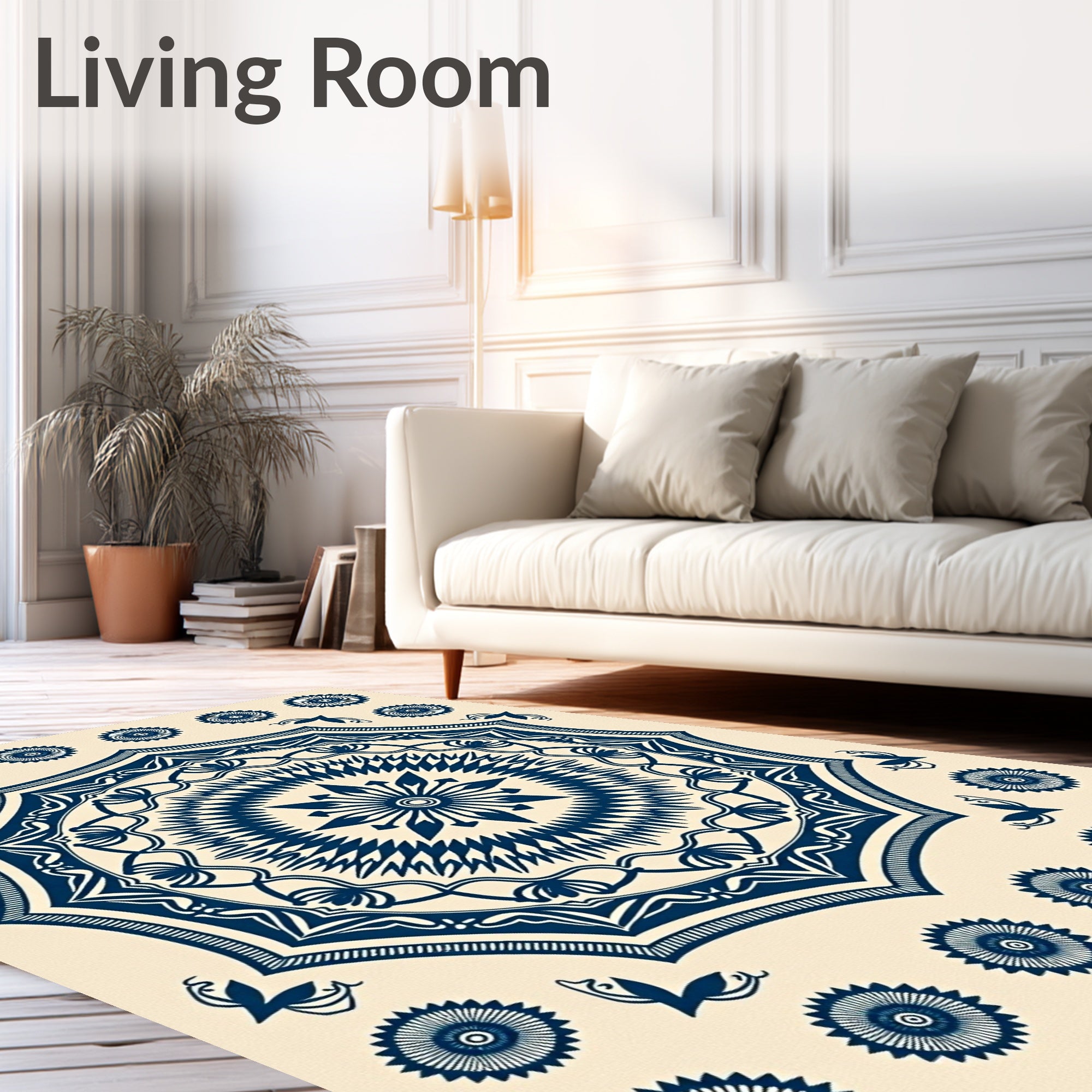 Classic Dark Blue Floral Starburst Rug