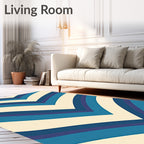 Retro Chevron Blue And Cream Rug