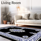Ornate Blue White Scroll Pattern Rug