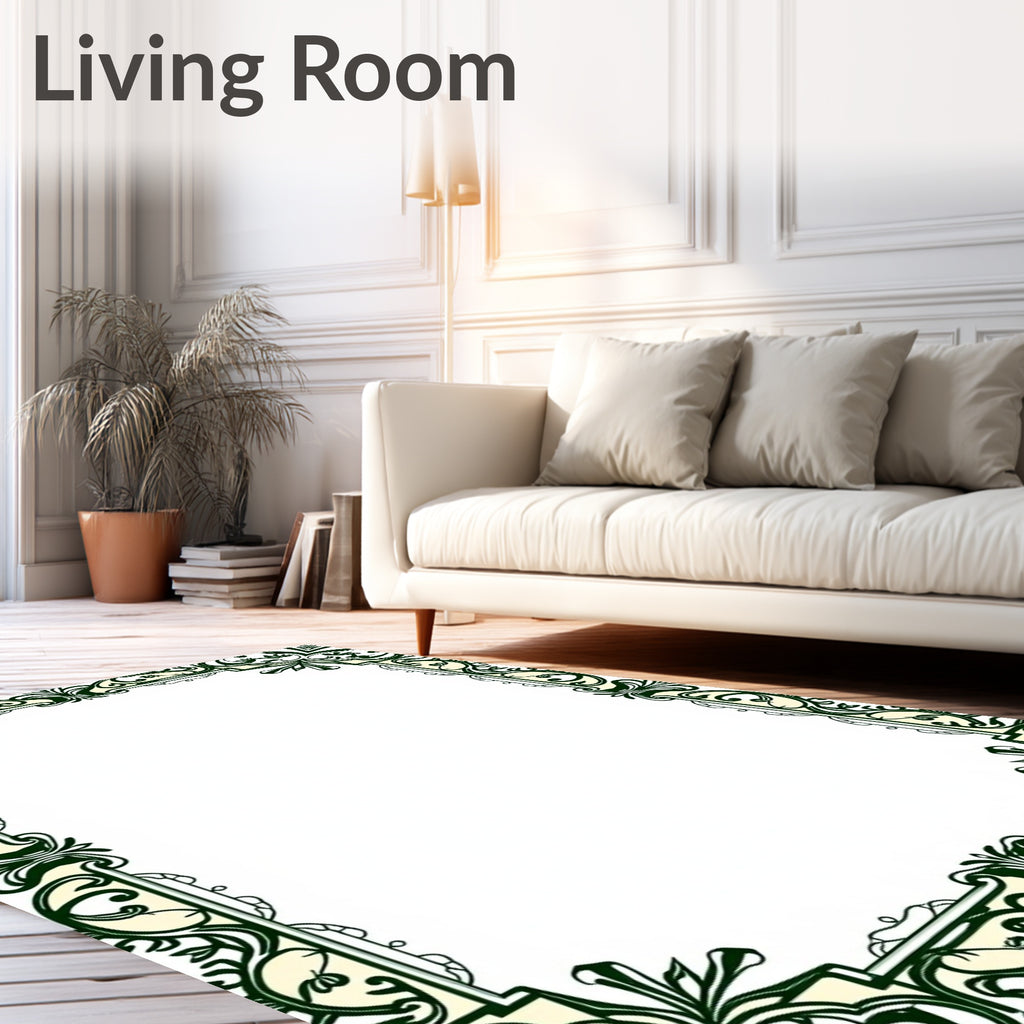 Ornate Floral Scrollwork Border Design Rug
