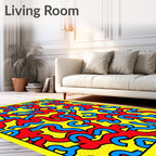 Bold Red Blue Abstract Pattern Rug