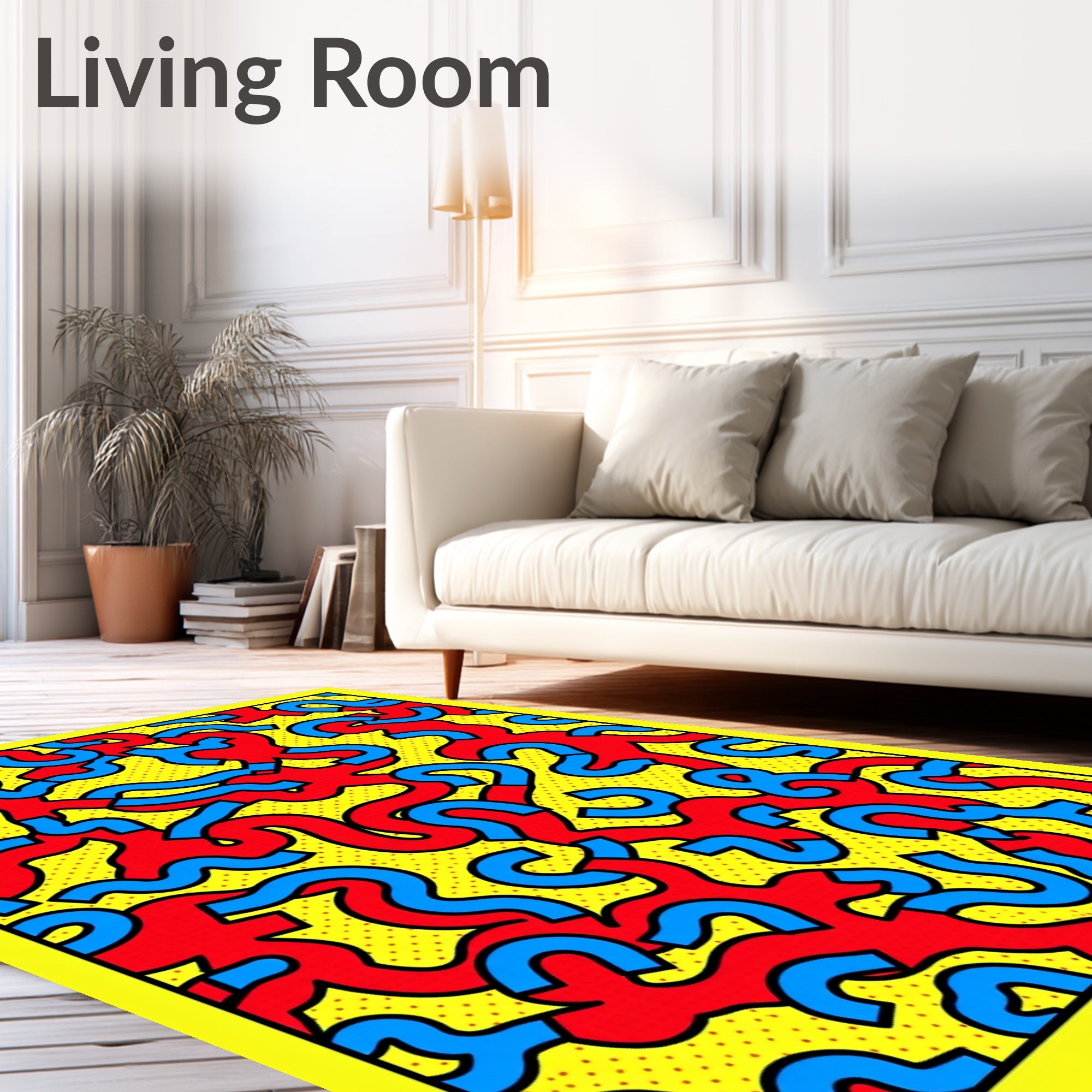 Bold Red Blue Abstract Pattern Rug