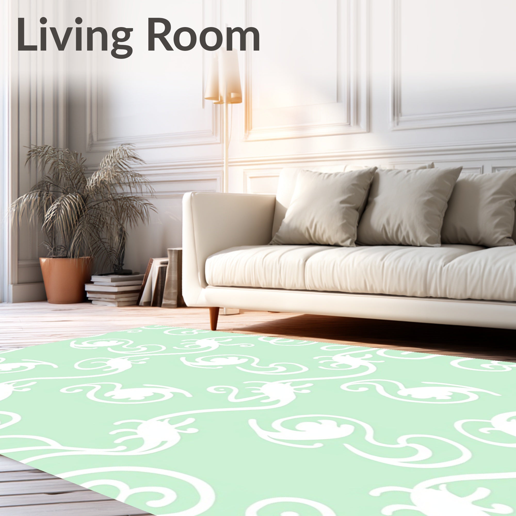Mint Green Swirl Botanical Pattern Rug