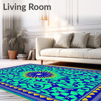 Vibrant Blue Green Floral Medallion Rug