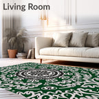 Intricate Mandala Green White Pattern Rug
