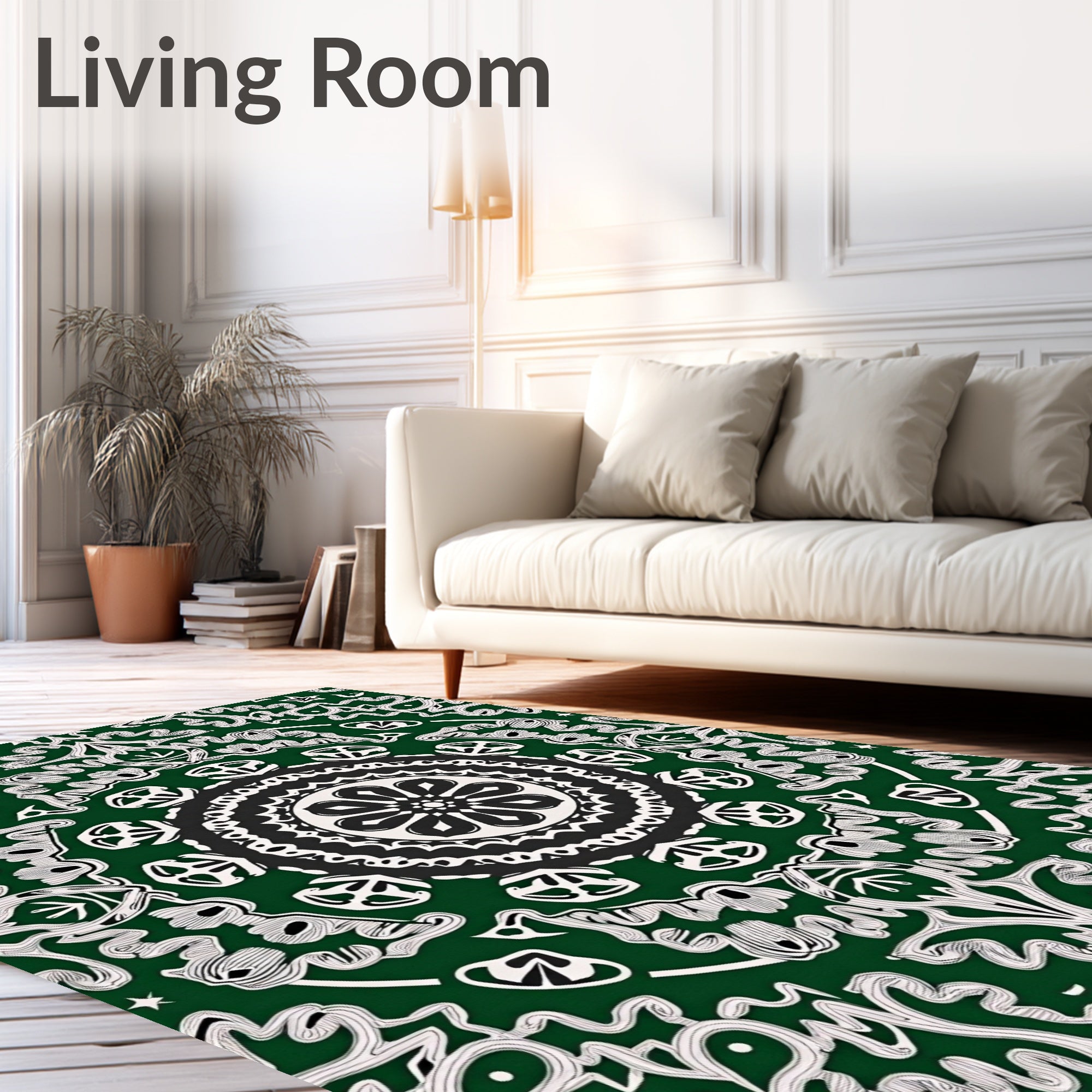 Intricate Mandala Green White Pattern Rug