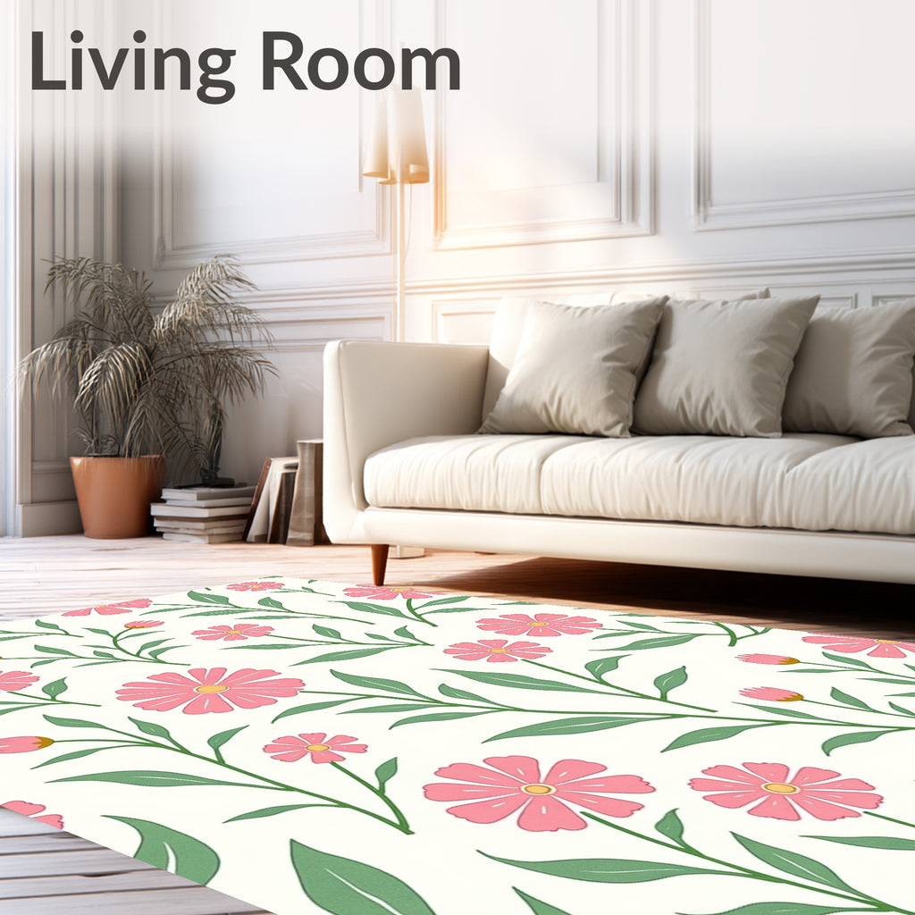 Pink Daisy Floral Pattern Rug