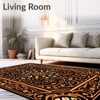 Rich Orange Black Floral Mandala Design Rug