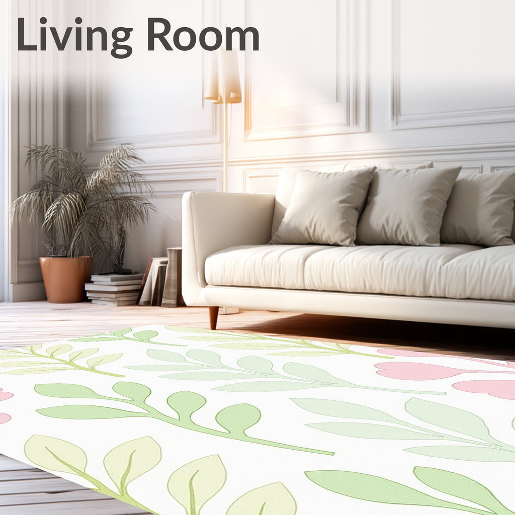 Soft Pastel Leafy Branches Pattern Rug
