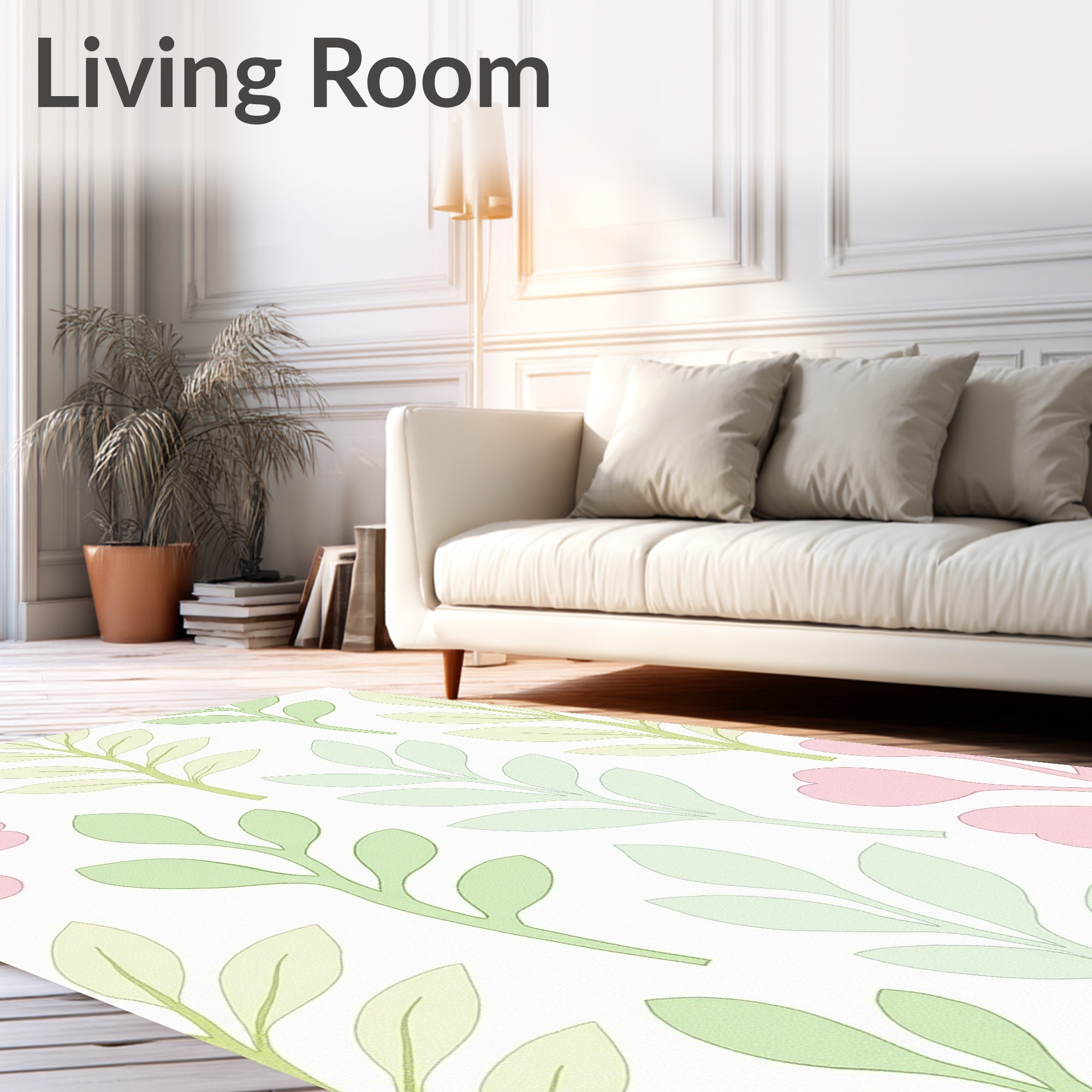 Soft Pastel Leafy Branches Pattern Rug