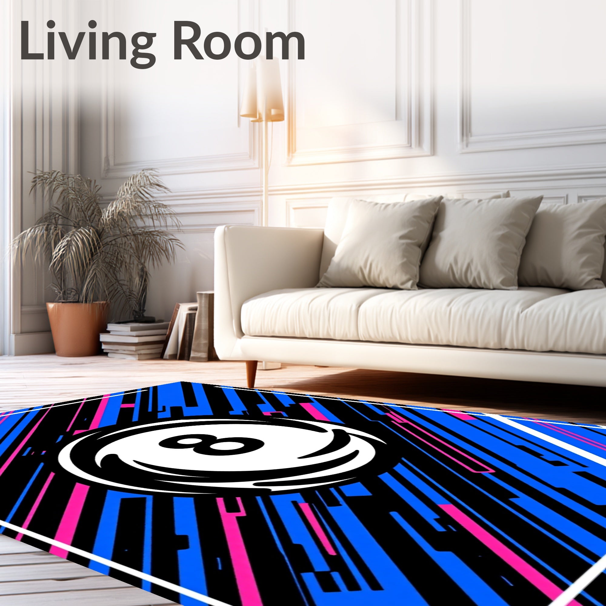 Bold 8-Ball Geometric Collision Rug