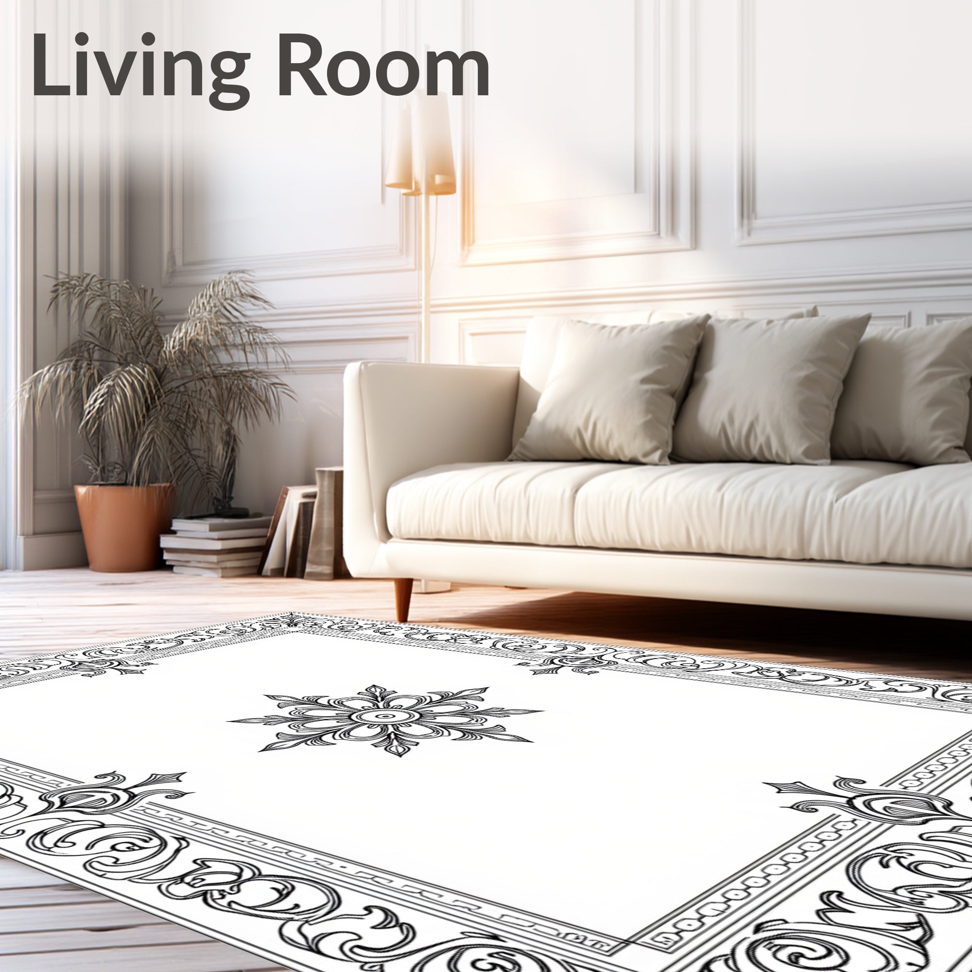 Ornate Scroll Border and Medallion Rug