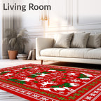 White Reindeer And Snowflakes Red Rug