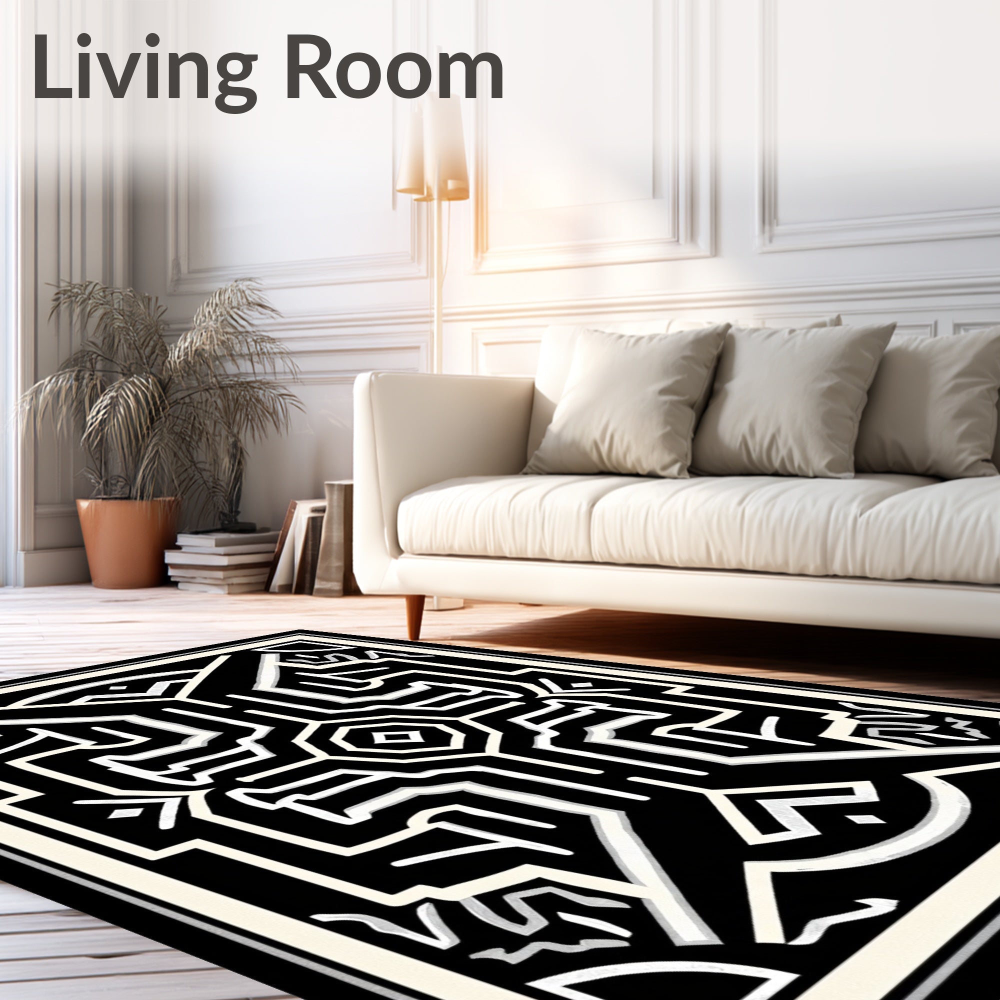 Black And White Abstract Geometric Pattern Rug