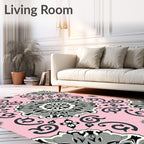 Pink Gray Floral Mandala Pattern Rug