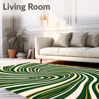 Swirling Dark Green Gold Stripes Rug