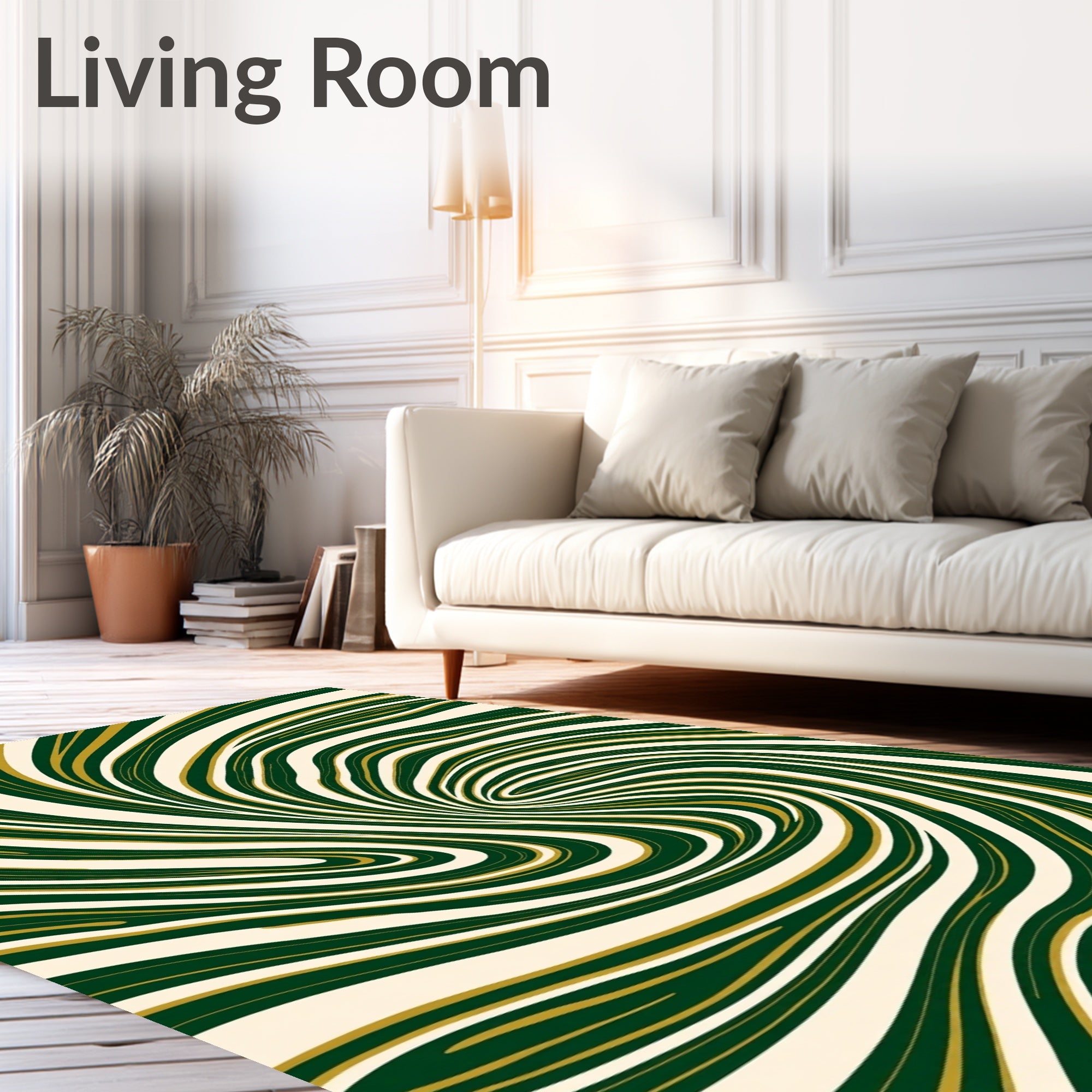 Swirling Dark Green Gold Stripes Rug
