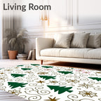 Festive Green Fir Tree Snowflake Swirl Rug