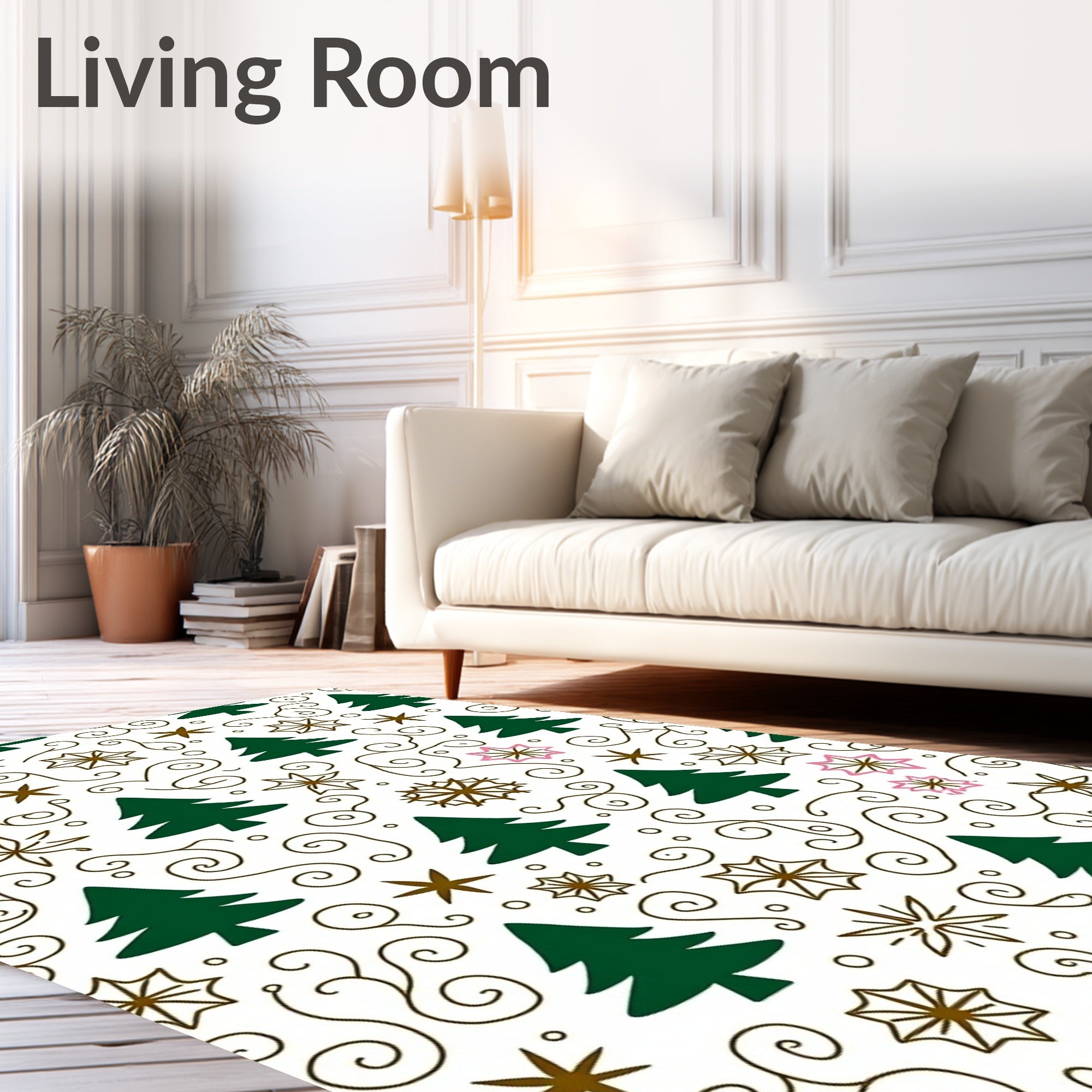 Festive Green Fir Tree Snowflake Swirl Rug