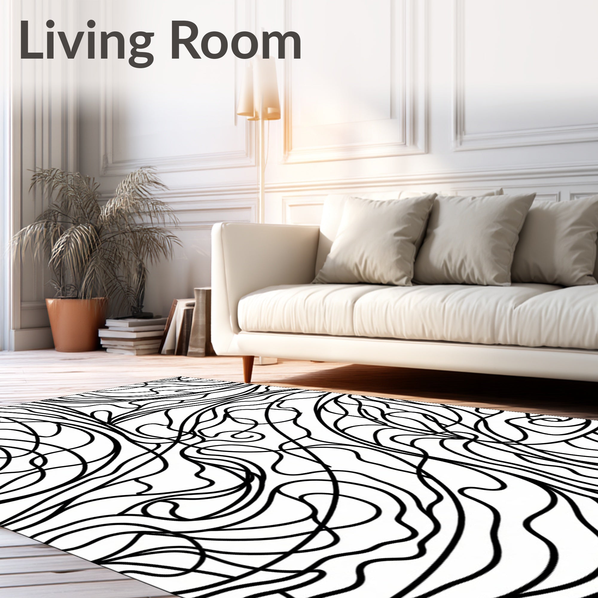 Abstract Black White Swirls Pattern Rug