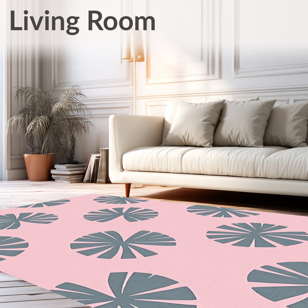 Grey Petal Pattern on Pink Background Rug