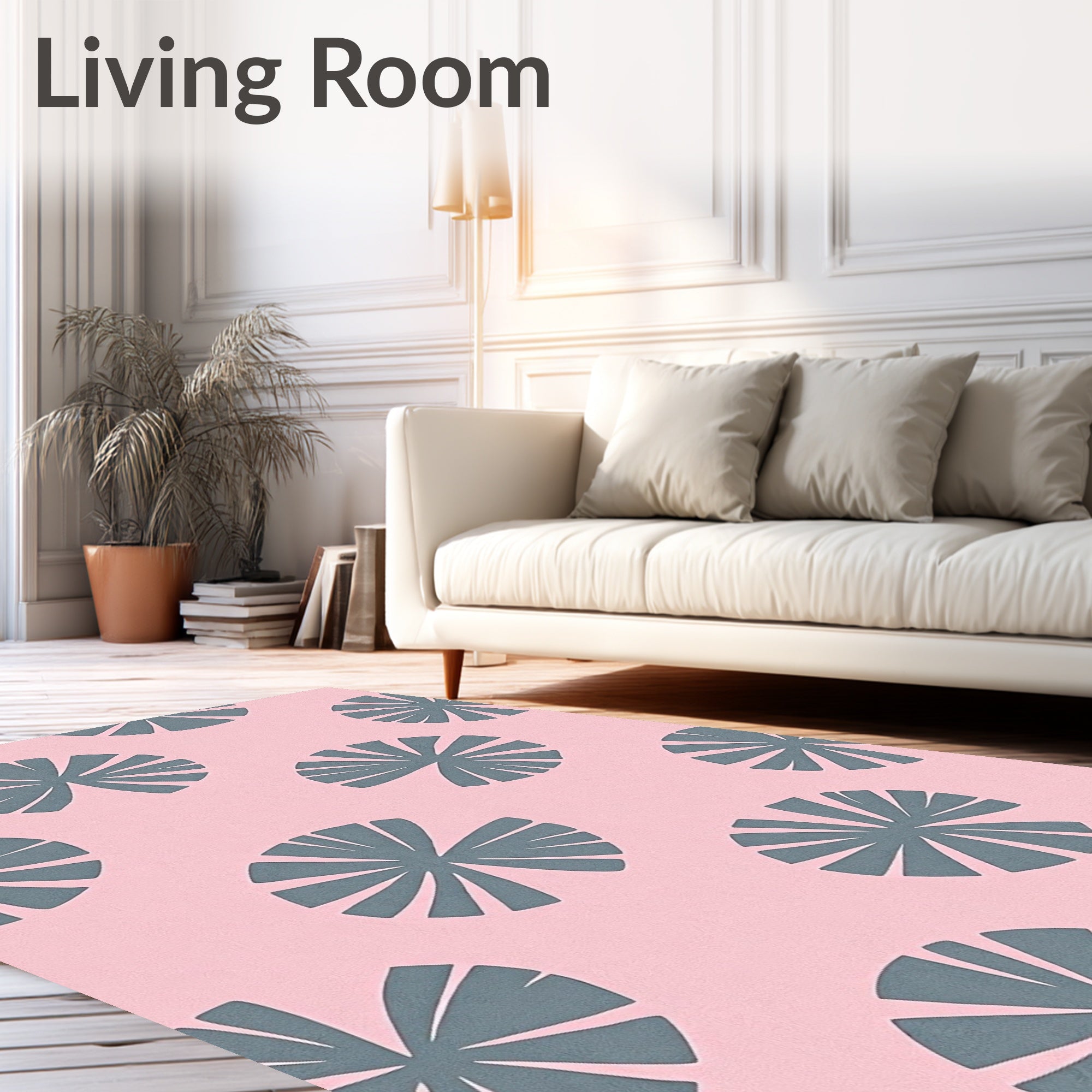 Grey Petal Pattern on Pink Background Rug