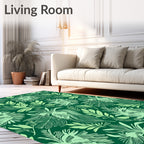 Light Green Tropical Leaf Pattern Rug