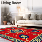 Ornate Red Blue Gold Floral Design Rug