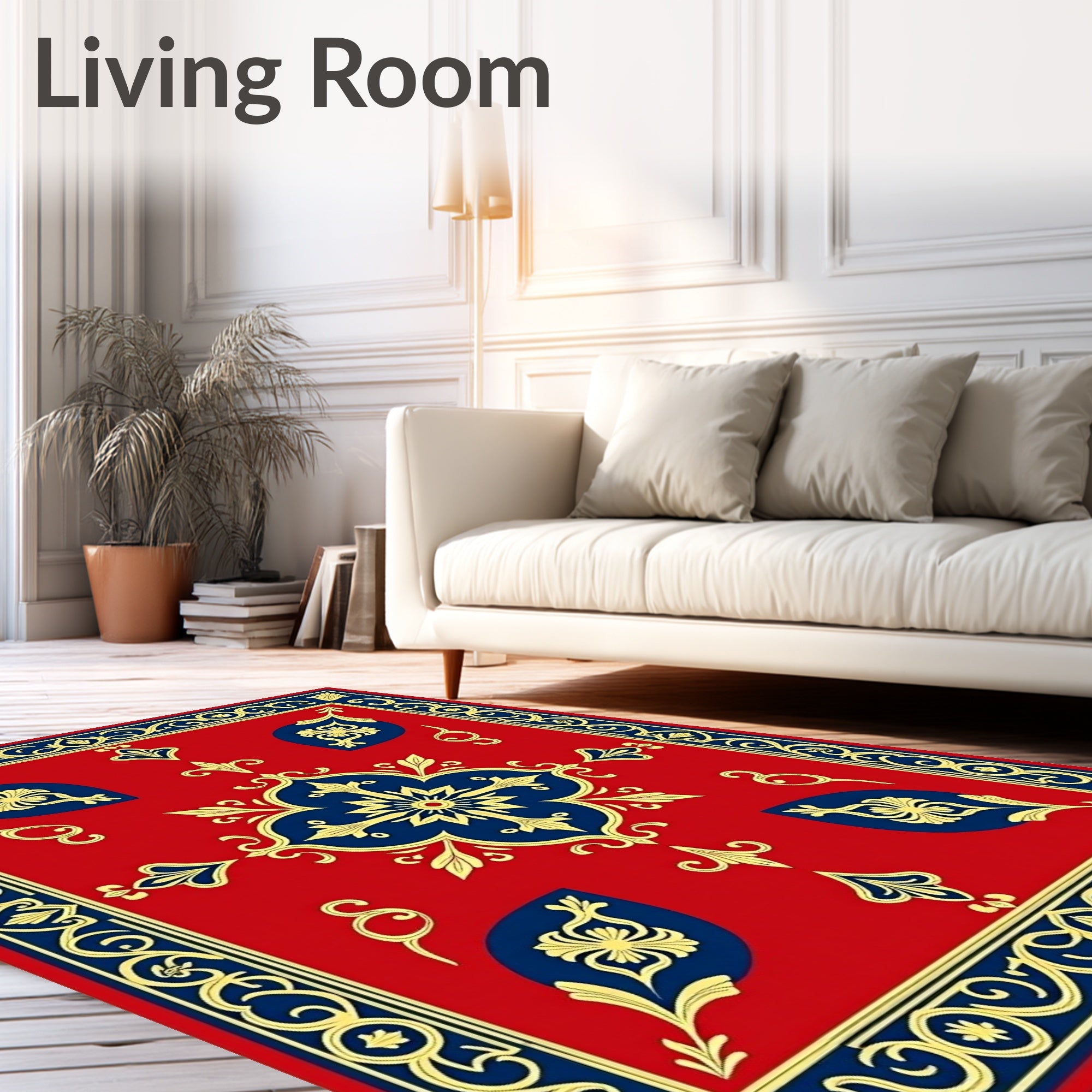 Ornate Red Blue Gold Floral Design Rug