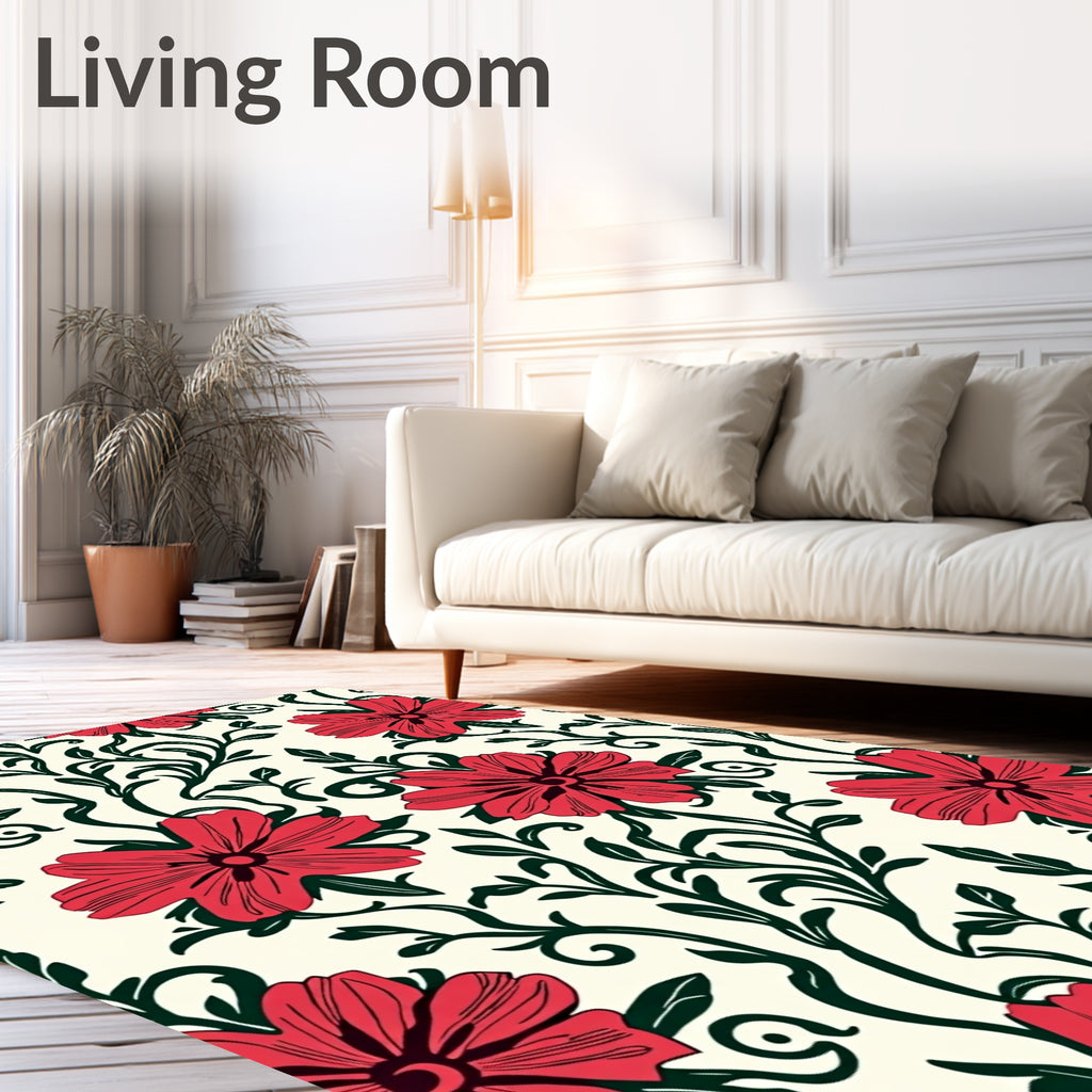 Vibrant Floral Scrollwork Pattern Rug