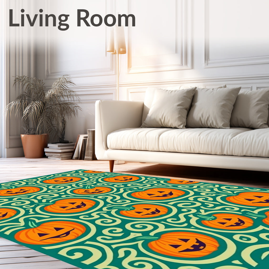 Carved Jack-o'-lantern Swirls Teal Rug