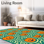 Carved Jack-o'-lantern Swirls Teal Rug