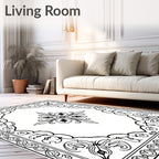 Classic Black White Floral Scroll Rug