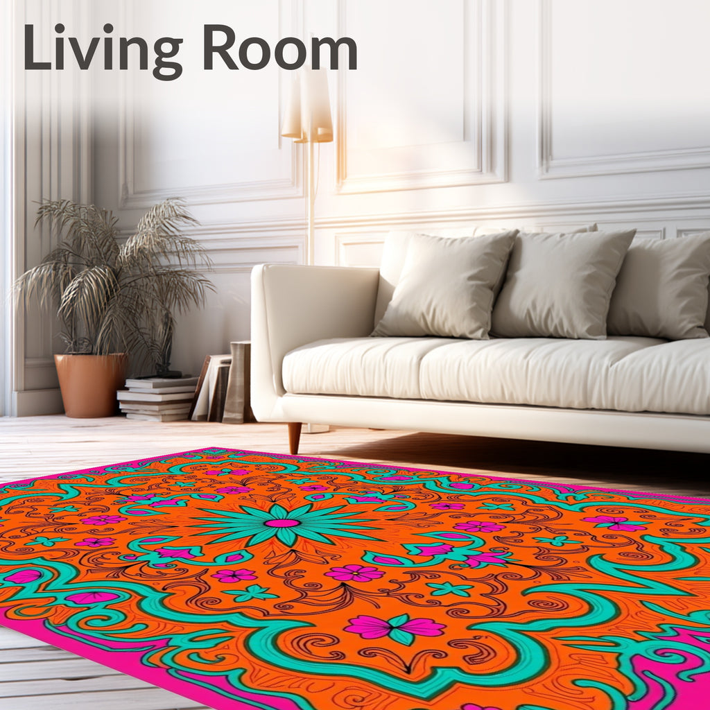 Vibrant Floral Mandala Pattern Rug