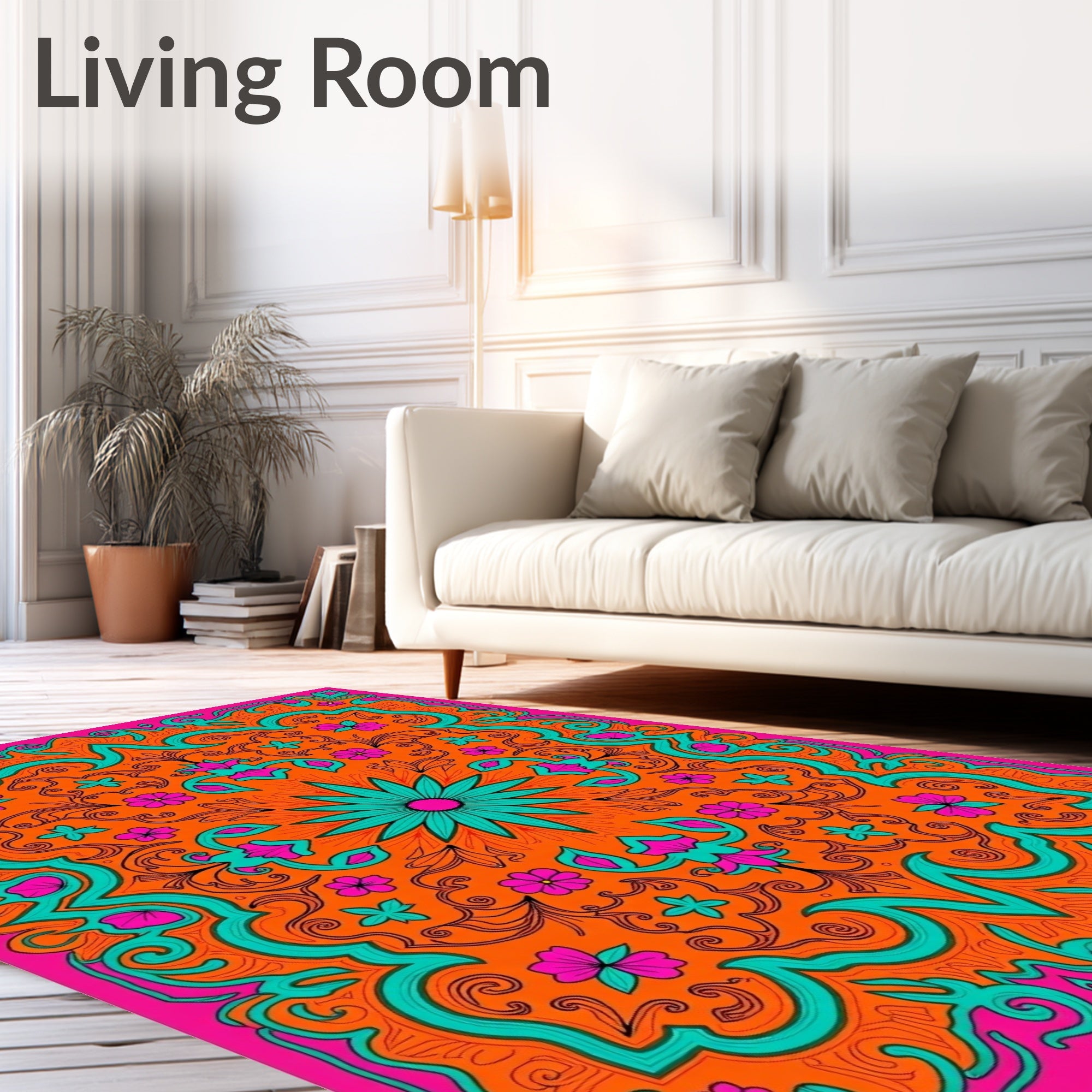 Vibrant Floral Mandala Pattern Rug