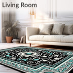 Intricate Turquoise Floral Mandala Design Rug