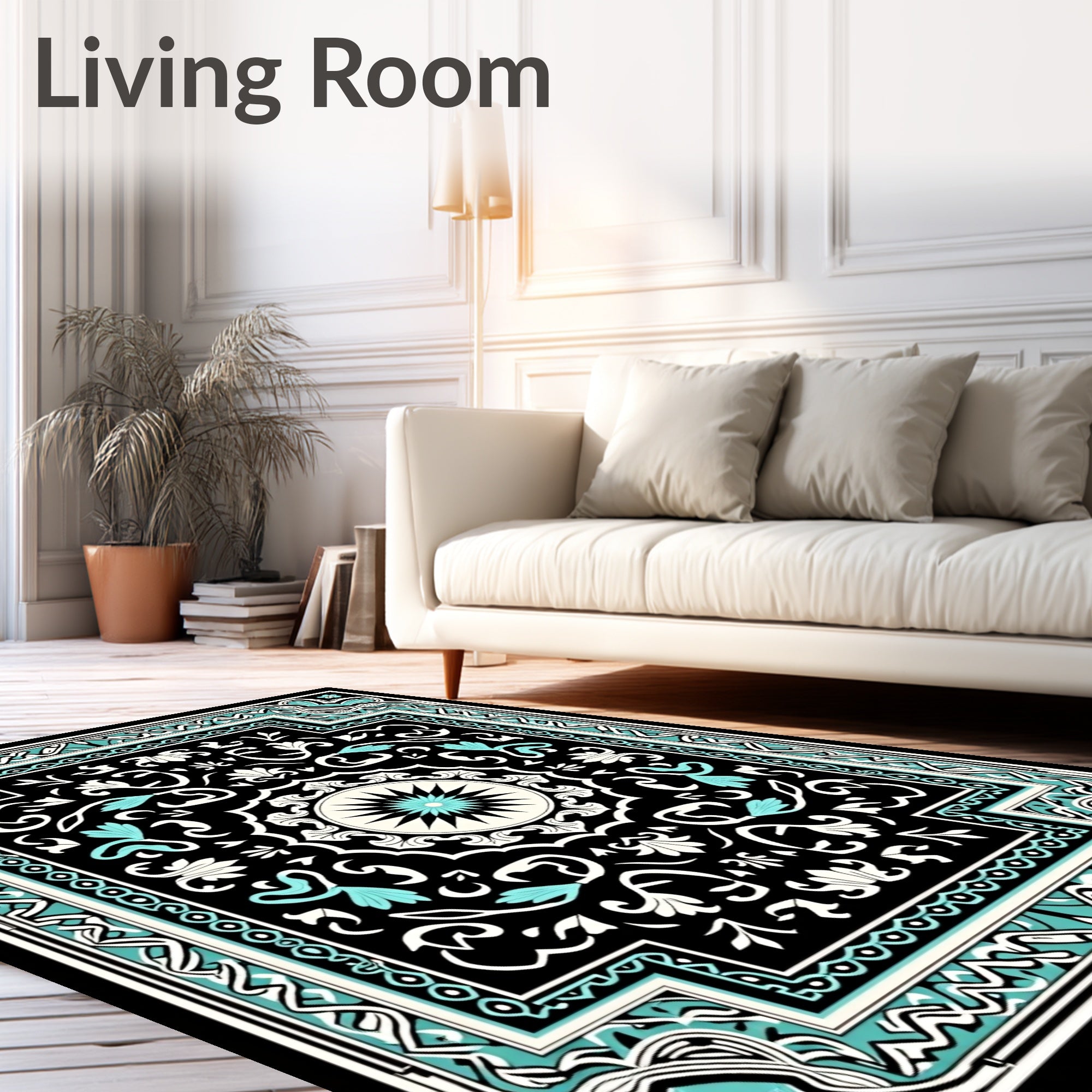 Intricate Turquoise Floral Mandala Design Rug