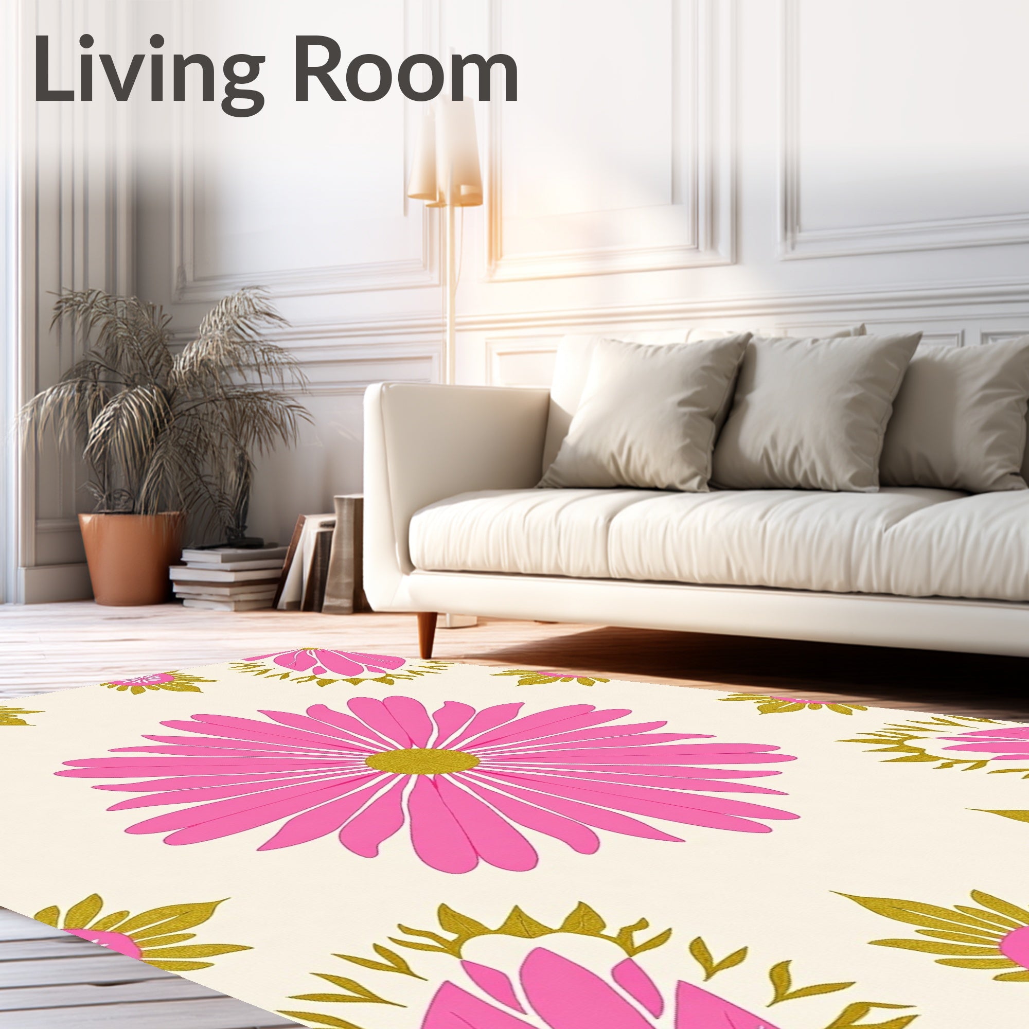 Retro Pink 2 Tone Floral Pattern Rug