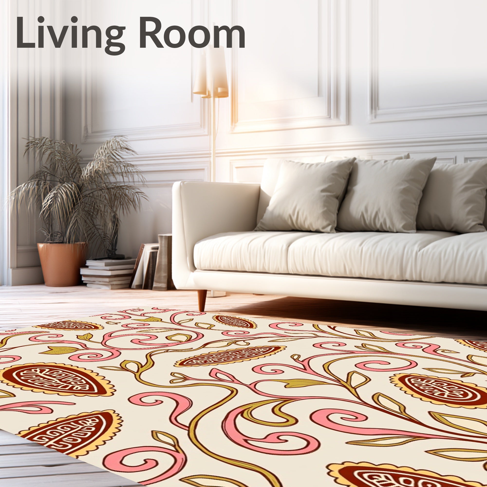 Pink Paisley Floral Vine Design Rug