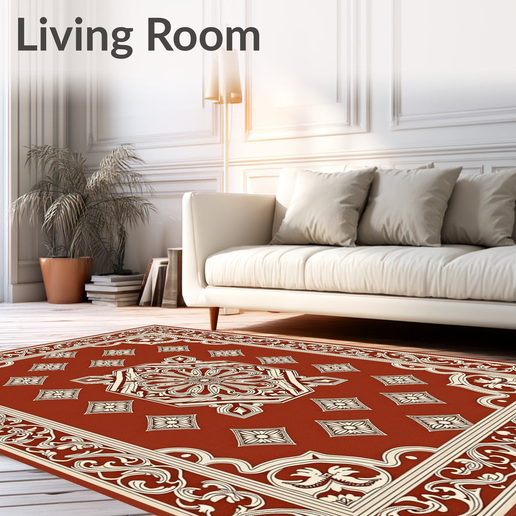 Ornate Red Cream Floral Medallion Rug