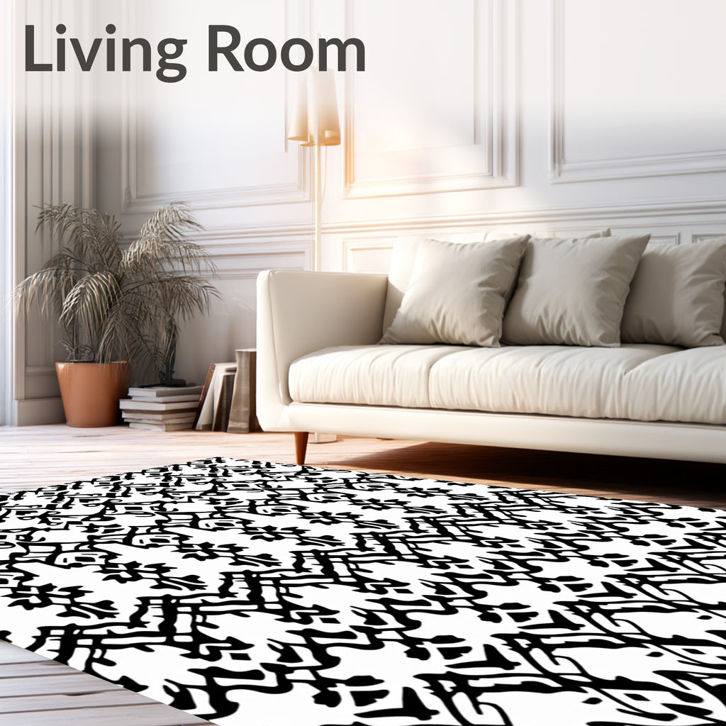Ornate Black White Ethnic Pattern Rug